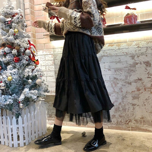 2021 Autumn And Winter Women Boho Long Skirt High Waist Ruffles White Beach Skirts Pink Jupe Femme Tulle Skirt Saia Midi Faldas