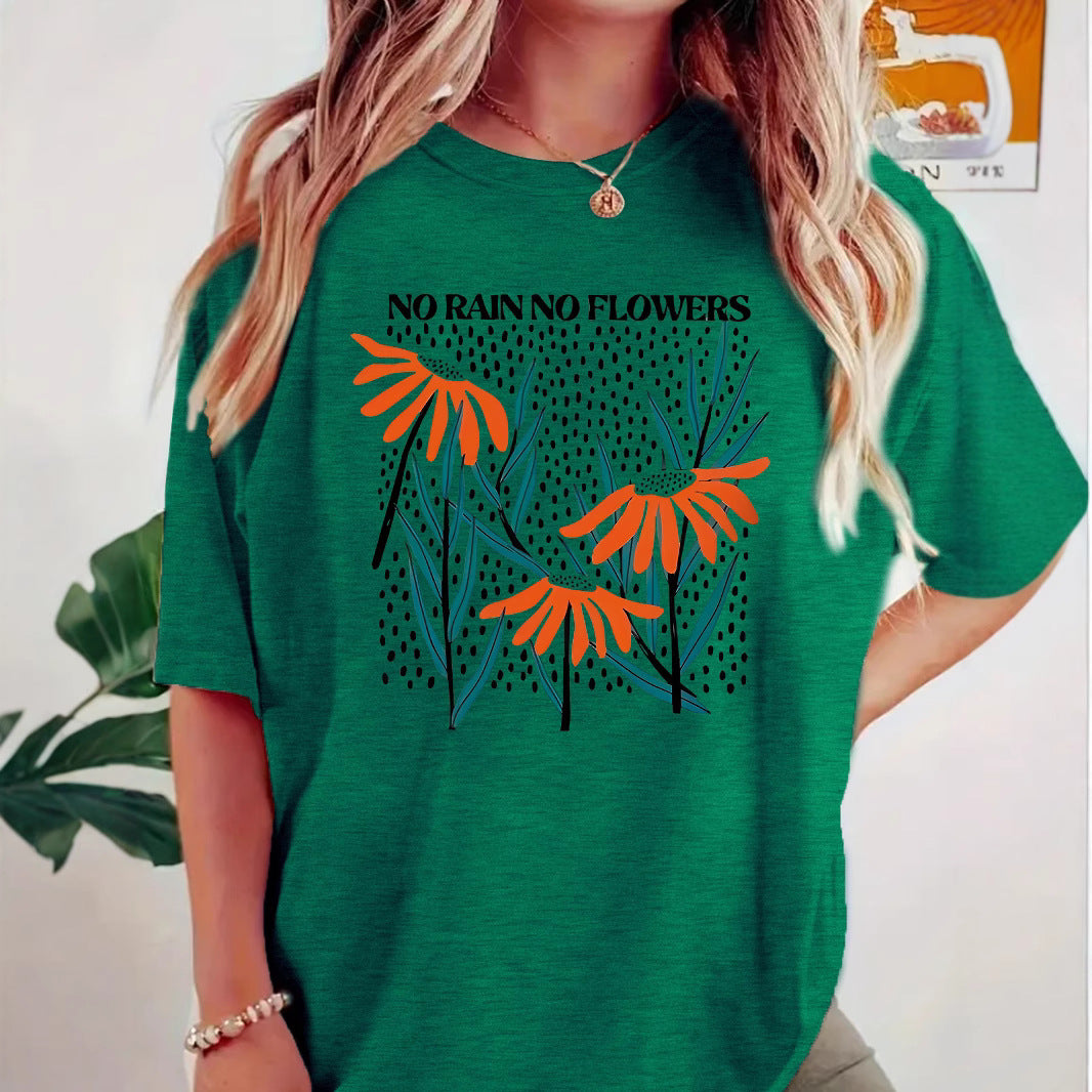 Boho Wildflowers Cottageecore round neck loose short sleeved shirt