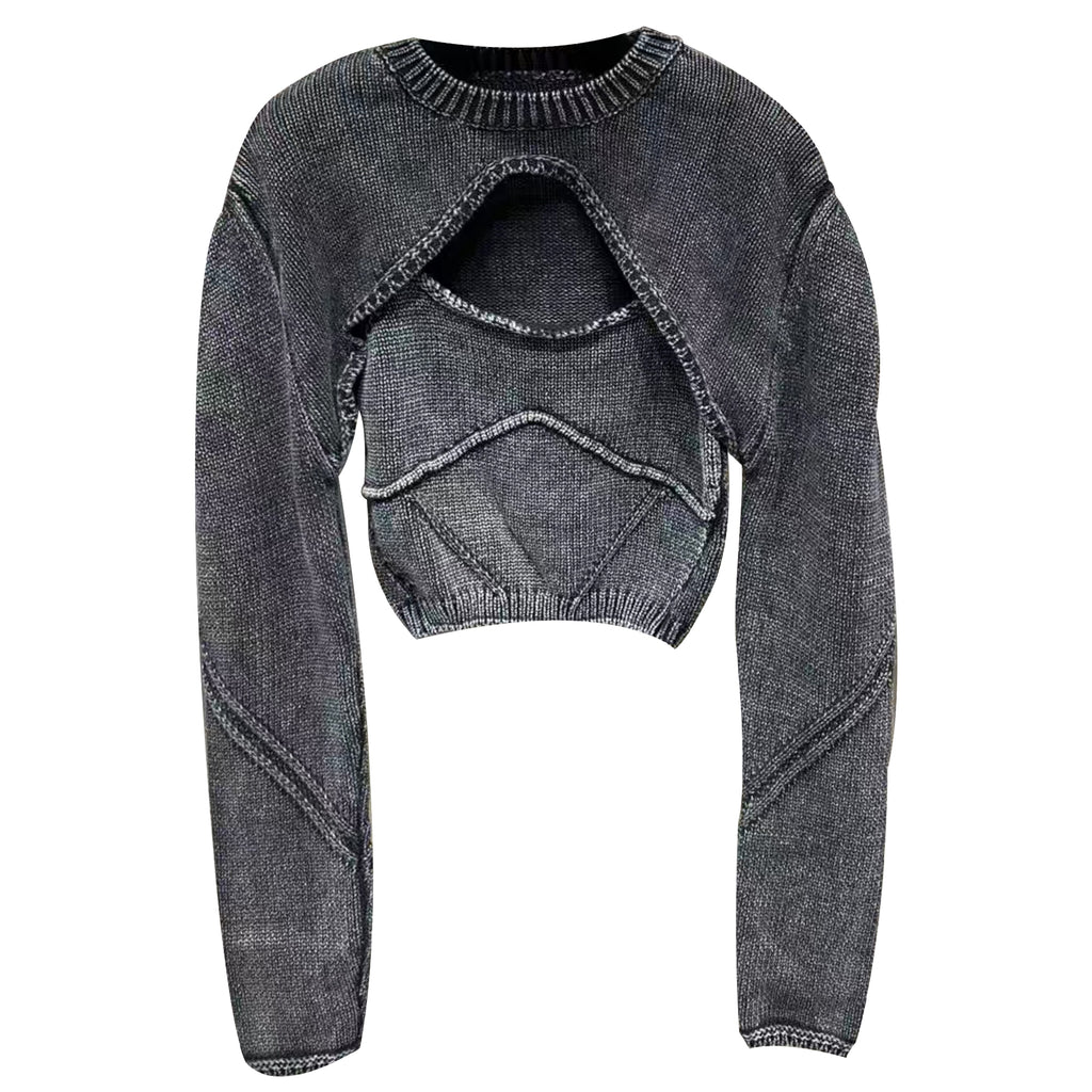 Streetwear Denim Two Piece Set Womens Square Collar Sleeveless Tanks O Neck Long Sleeve Tops Knitting Female Sets