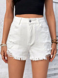 Distressed Raw Hem High Rise Denim Shorts