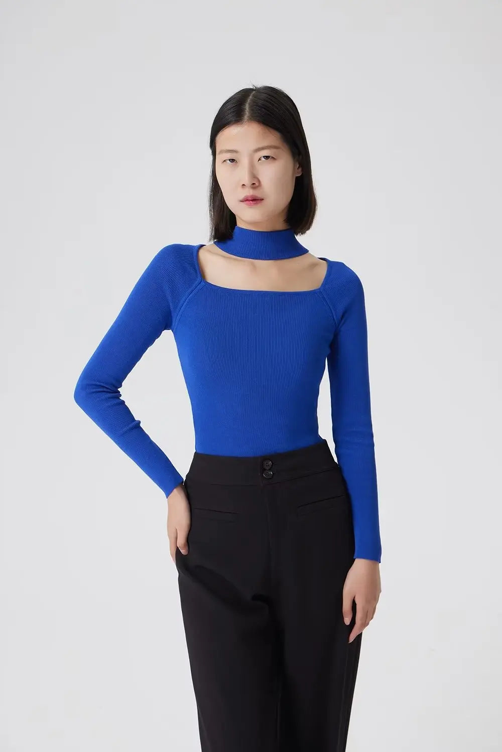 Women Hollow Out Square Collar Bodysuits Long Sleeve Stretchable Slim Jumpsuits