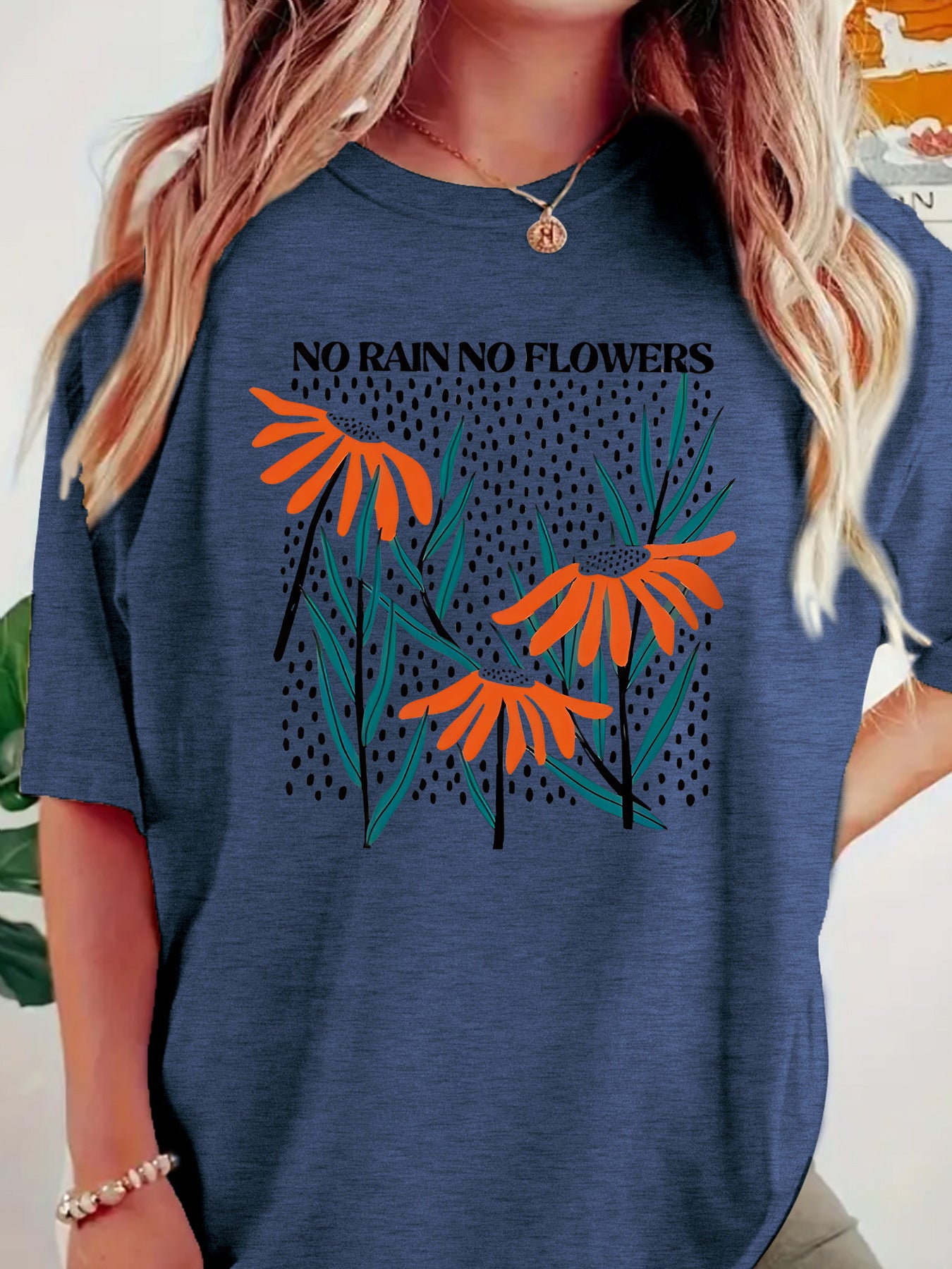 Boho Wildflowers Cottageecore round neck loose short sleeved shirt