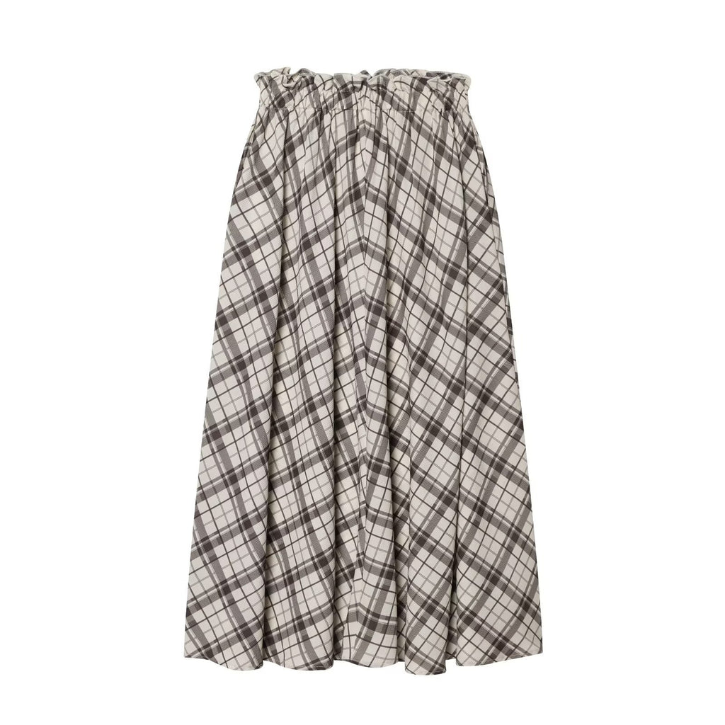 Commuting style simple grid flute skirt