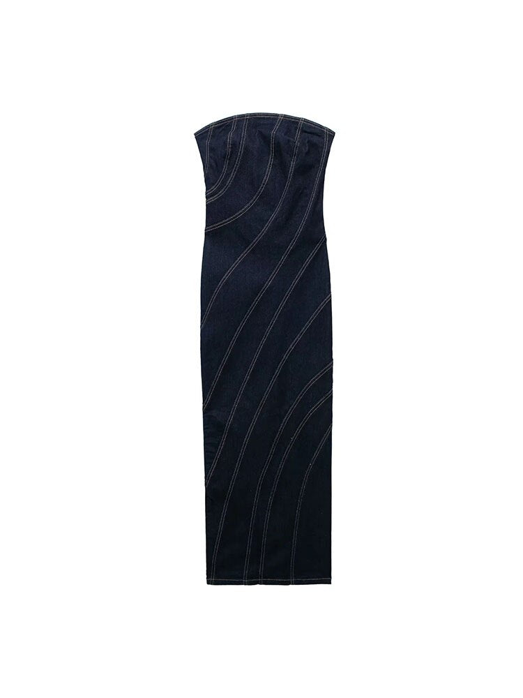 Women Off Shoulder Denim Midi Dress Vintage Bodycon Dresses For Women Sleeveless Elegant Party Dresses