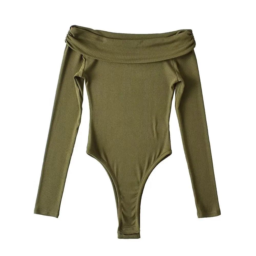 Off Shoulder Long Sleeve Bodysuits Women Knitted Elegant High Stretchable Slim 5 Colors Jumpsuits