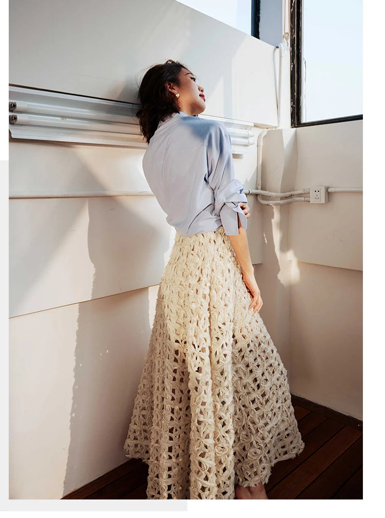 Designer Fashion High Quality Flower Hollow Out A Line Summer Strap Midi Long Dresses Backless Boho Casual Dress