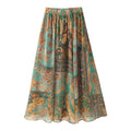Vintage style printed chiffon midi skirt