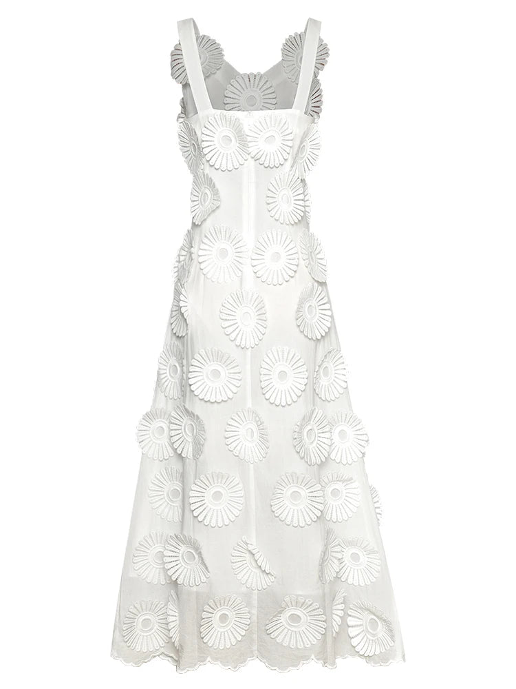 Backless Slip Dress Three-dimensional Flower Big Swing Princess Style Solid Color Dresses For Women