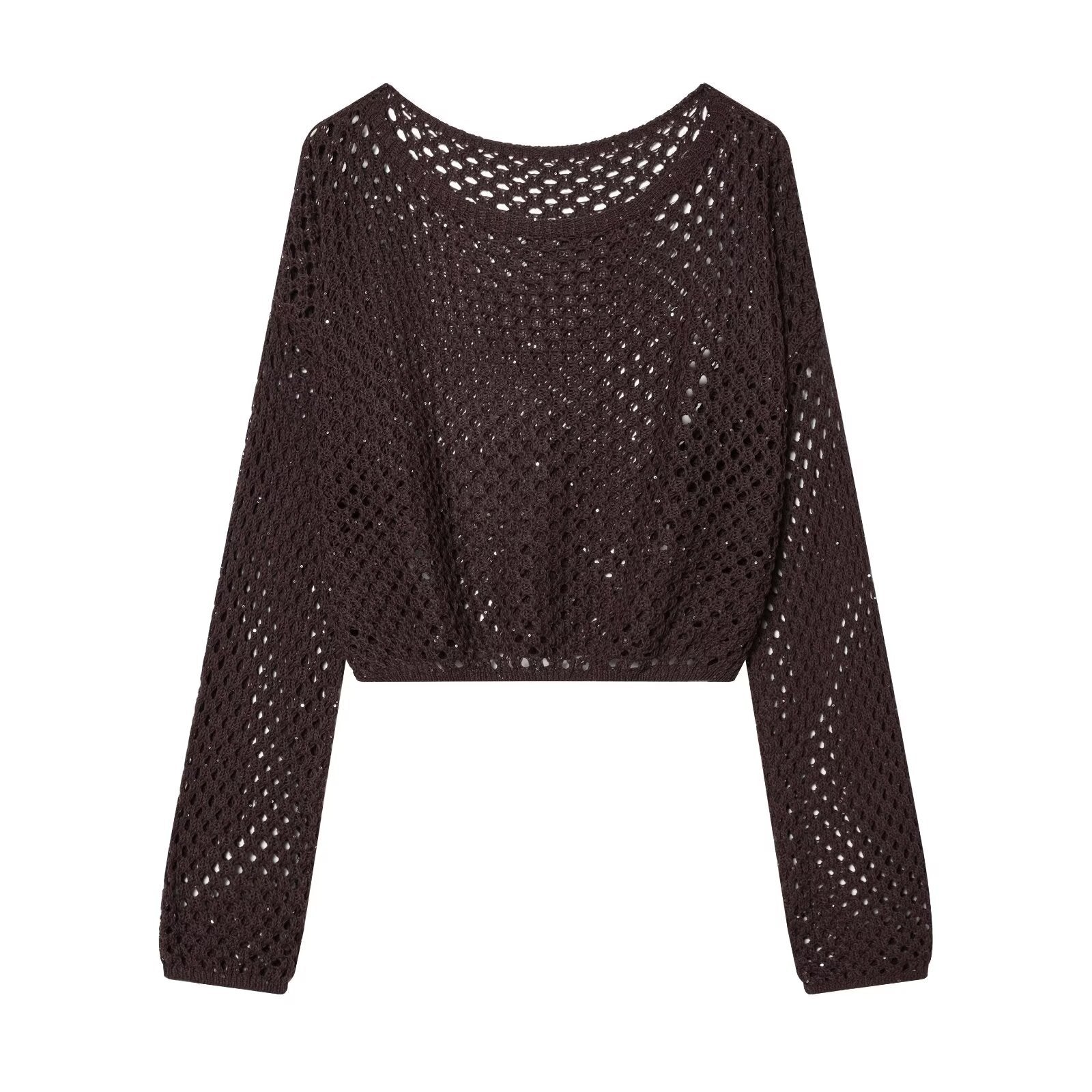 Spicy girl sequin hollow out short long sleeved knitted sweater