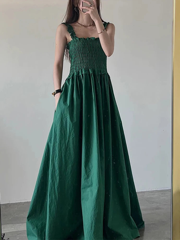 Edible Tree Fungus Edge Waist Slim Sling Dress Women's Casual Long Dresses