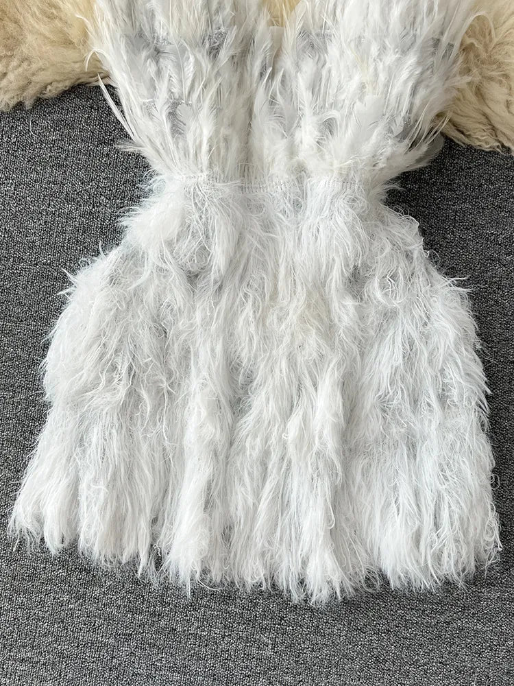 Fashion Sexy Design Feather Tassel Patchwork Suspended Dress Women's Sleeveless Party Dresses Female Autumn