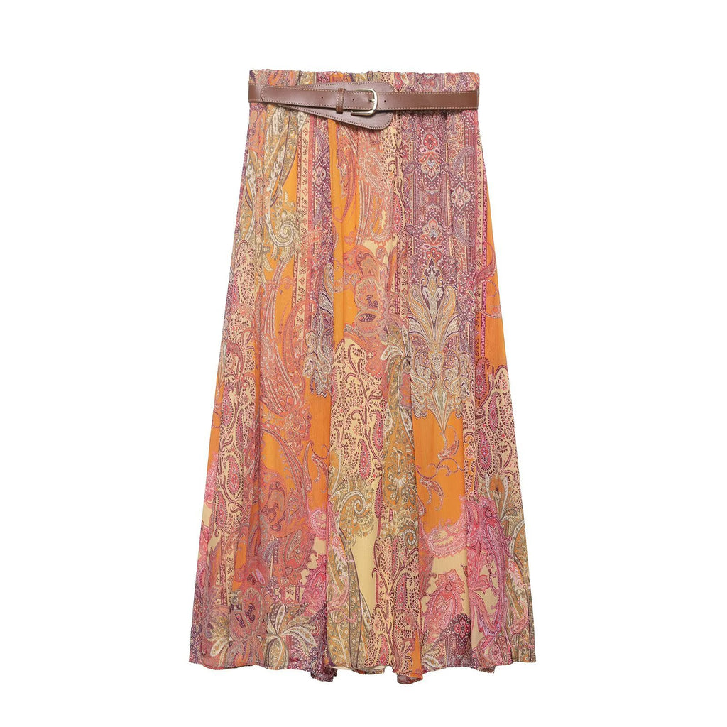 Commuting style Paisley printed MIDI skirt