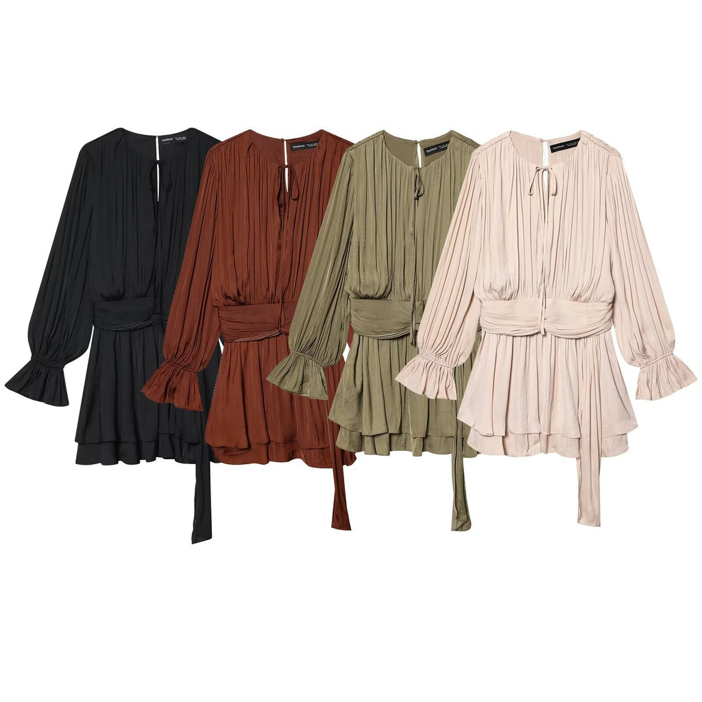 Commuting style waist tied dress