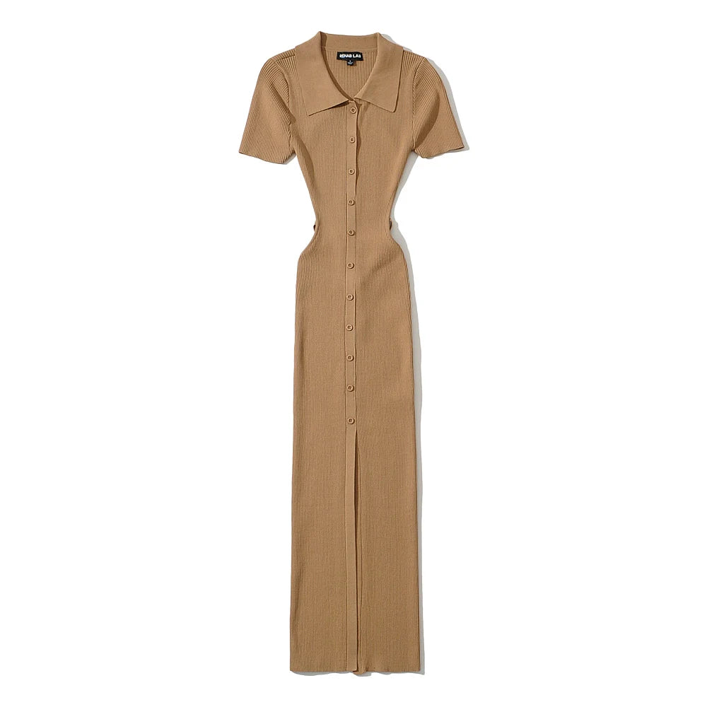 Summer Short Sleeve Backless Bandage Dress Women Knitted Stretchable Slim  Midi Dresses