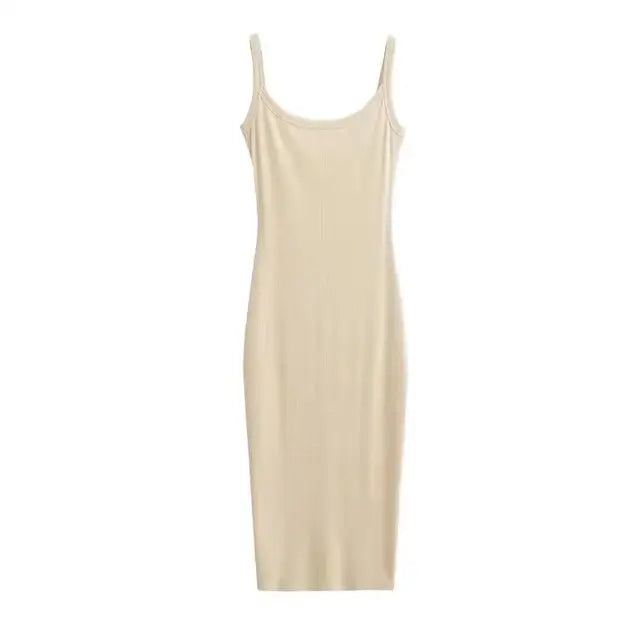Summer Spaghetti Strap Knits Midi Dress Women Backless Split Slim Elastic 6 Colors Dresses