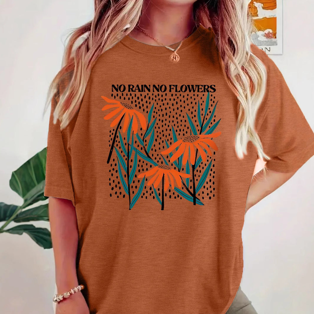 Boho Wildflowers Cottageecore round neck loose short sleeved shirt