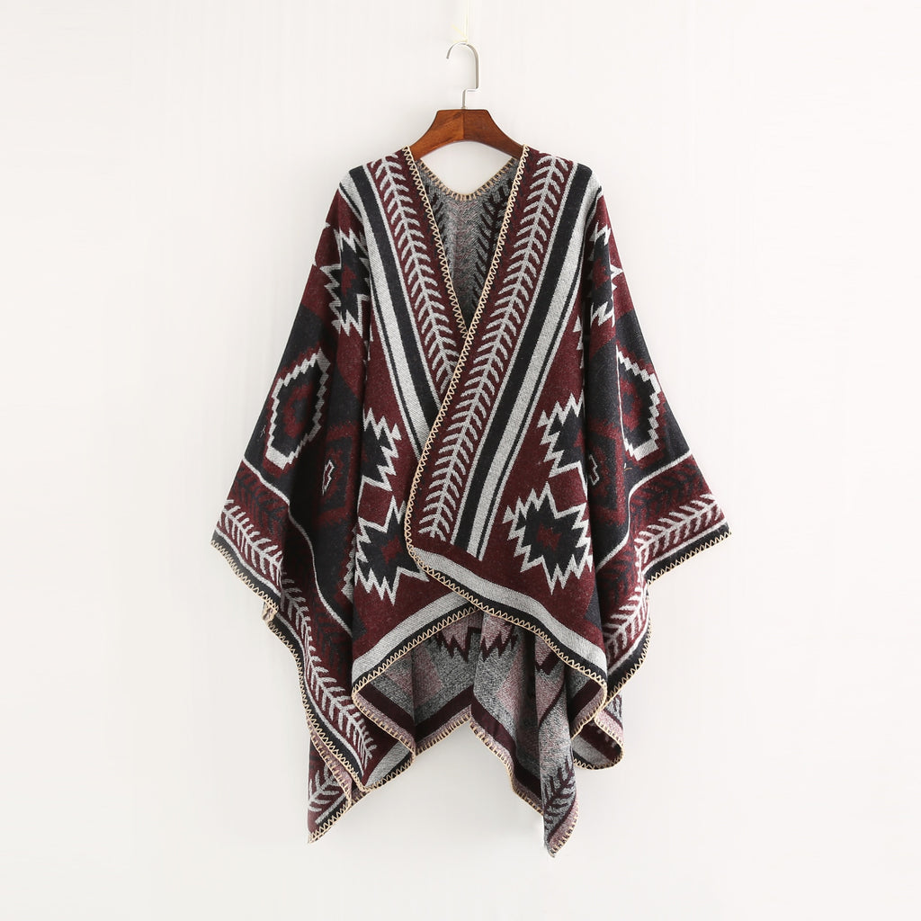 NEW Women Winter Boho Hooded Coat Cape Poncho Ladies Shawls Wrap Female Pashmina Plaid Cashmere Blanket Scarf
