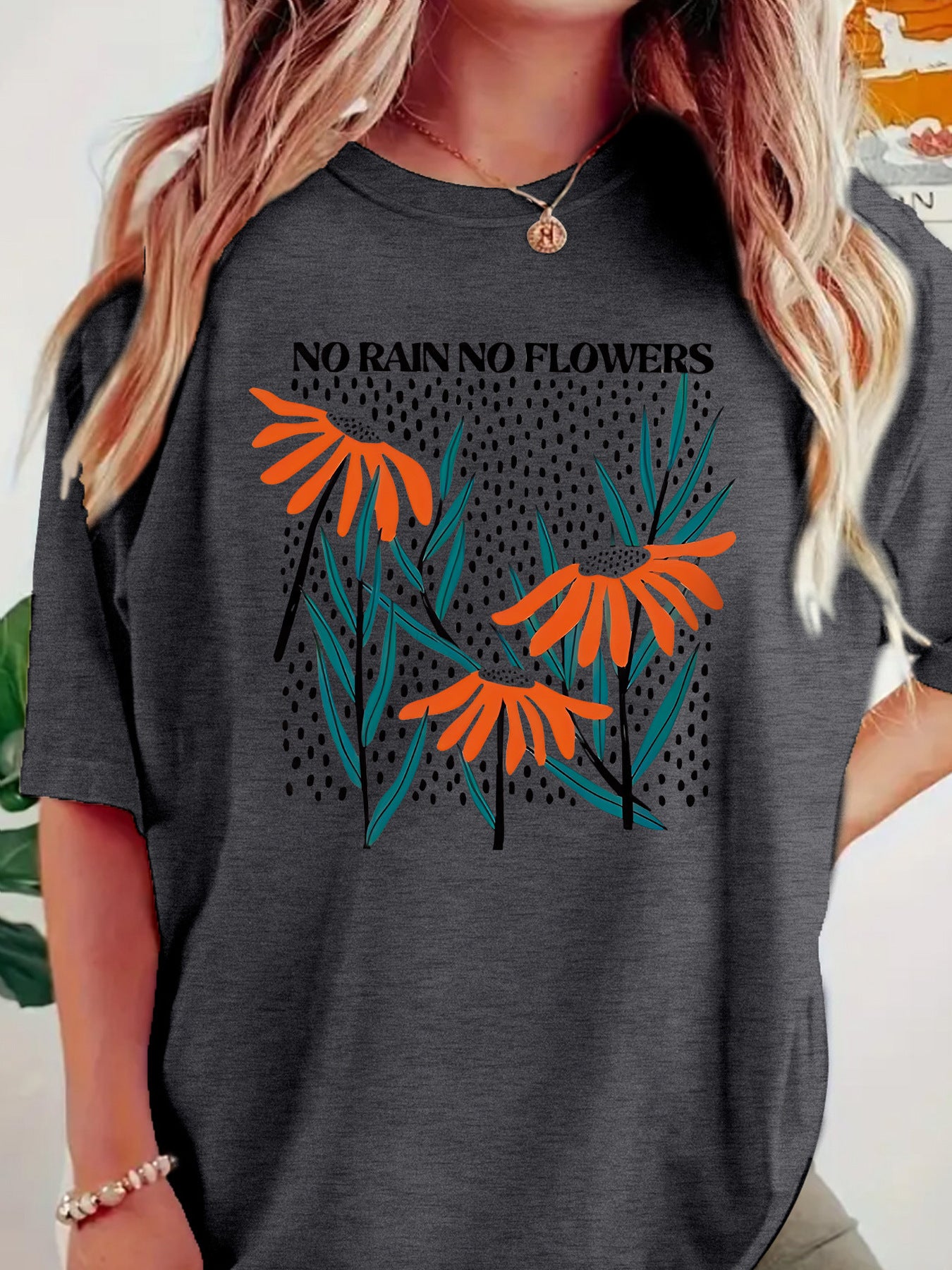 Boho Wildflowers Cottageecore round neck loose short sleeved shirt