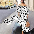Boho Dress Off Shoulder Polka Dot Dress Women Casual Maxi Dress