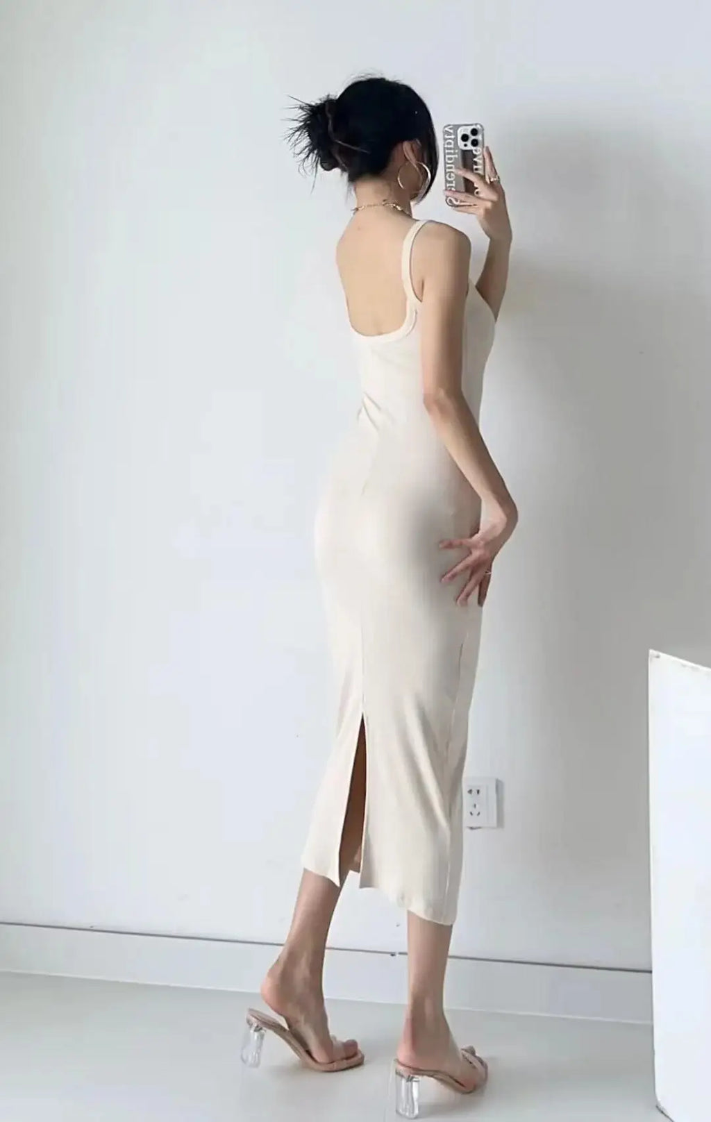 Summer Spaghetti Strap Knits Midi Dress Women Backless Split Slim Elastic 6 Colors Dresses