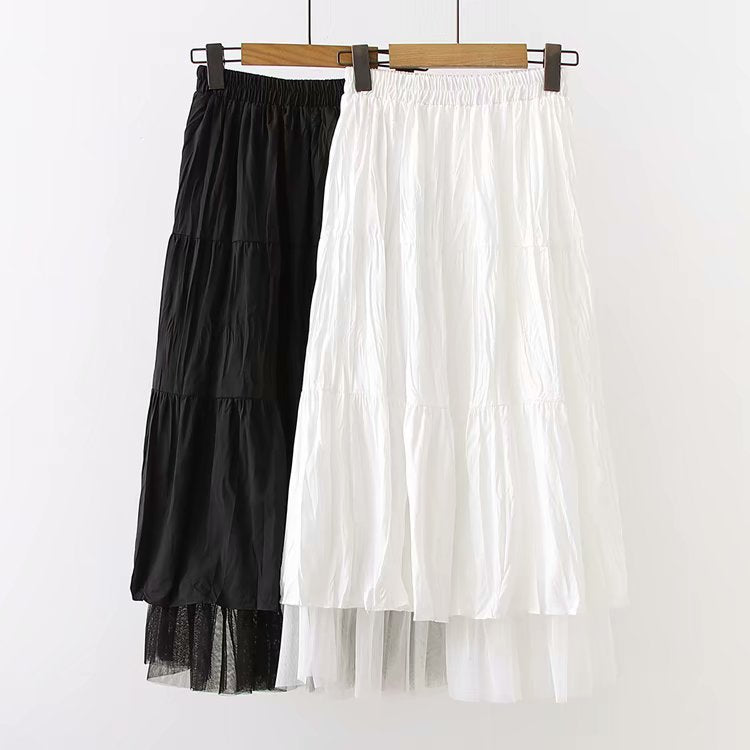 2021 Autumn And Winter Women Boho Long Skirt High Waist Ruffles White Beach Skirts Pink Jupe Femme Tulle Skirt Saia Midi Faldas
