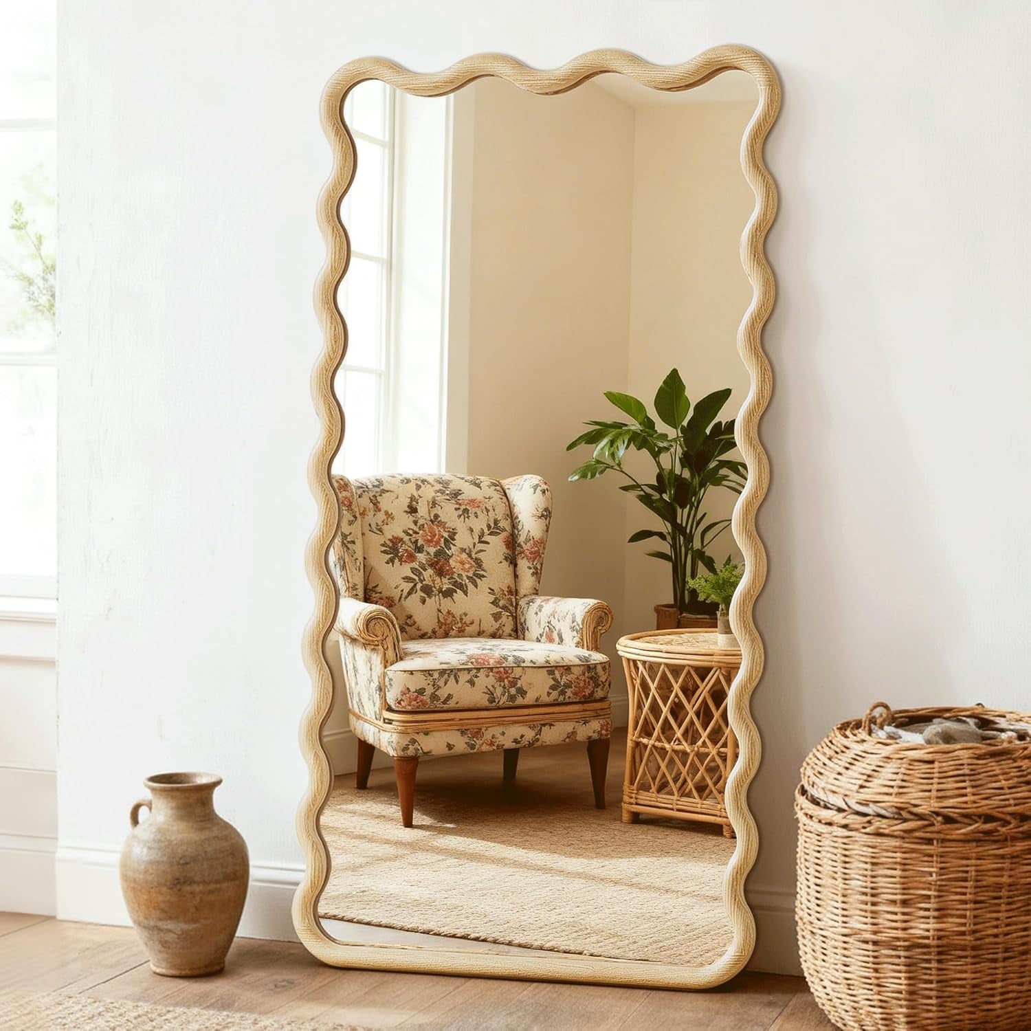 Boho Contemporary Reclaimed Wood Mirror 55x28 Inches