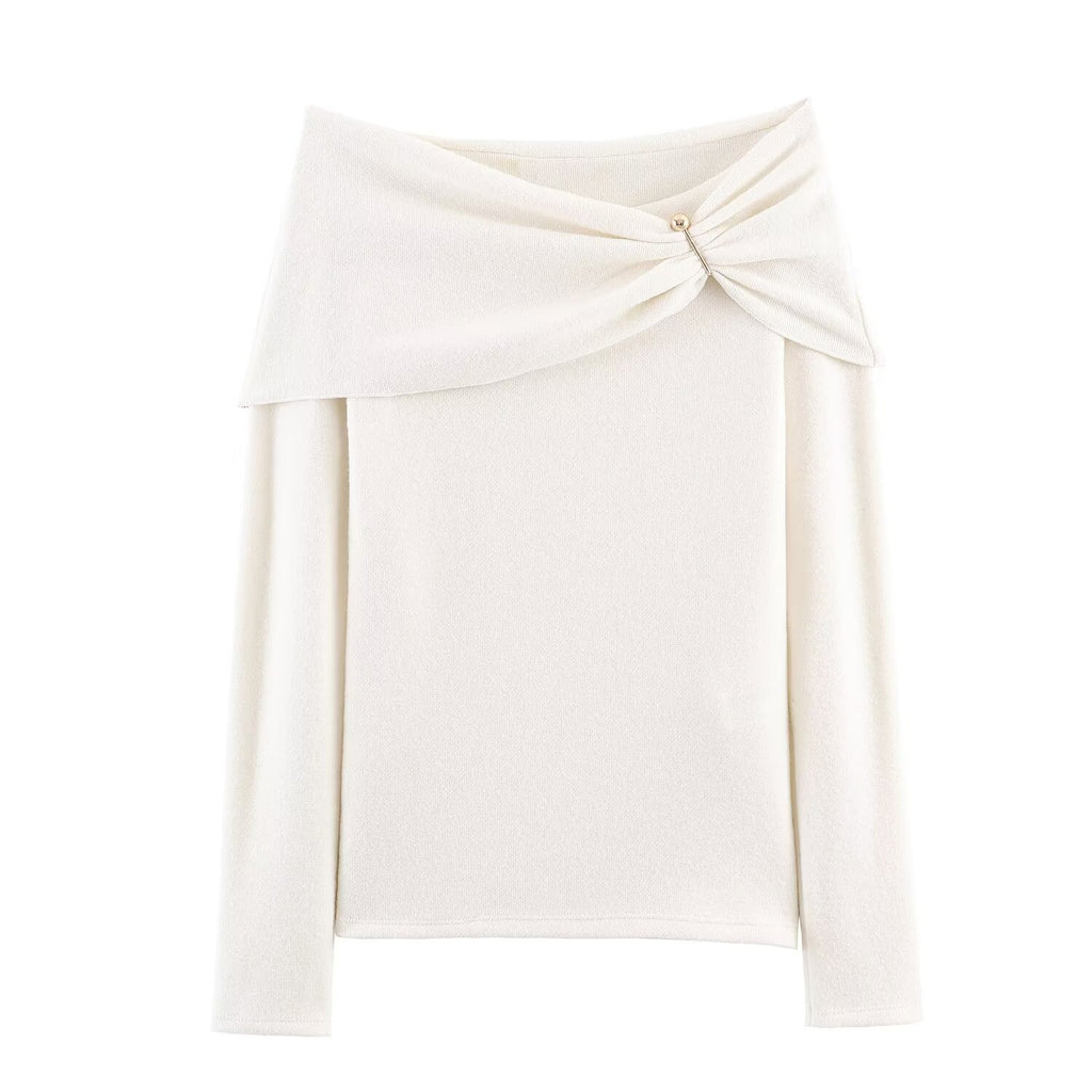 French style one shoulder inlaid knitted top