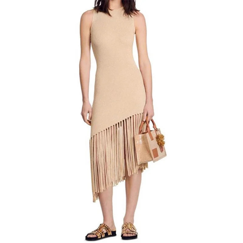 Women's dress Autumn New in fashion Tassel Decorative Bag Hip Skirt Elastic knit slim sleeveless long dresses party dresses