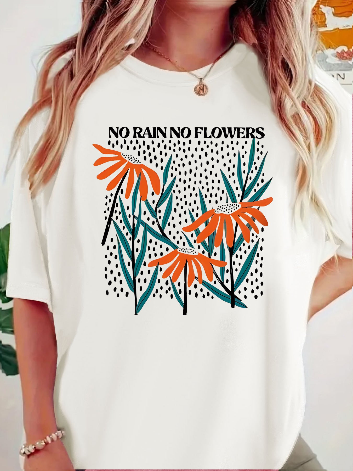 Boho Wildflowers Cottageecore round neck loose short sleeved shirt