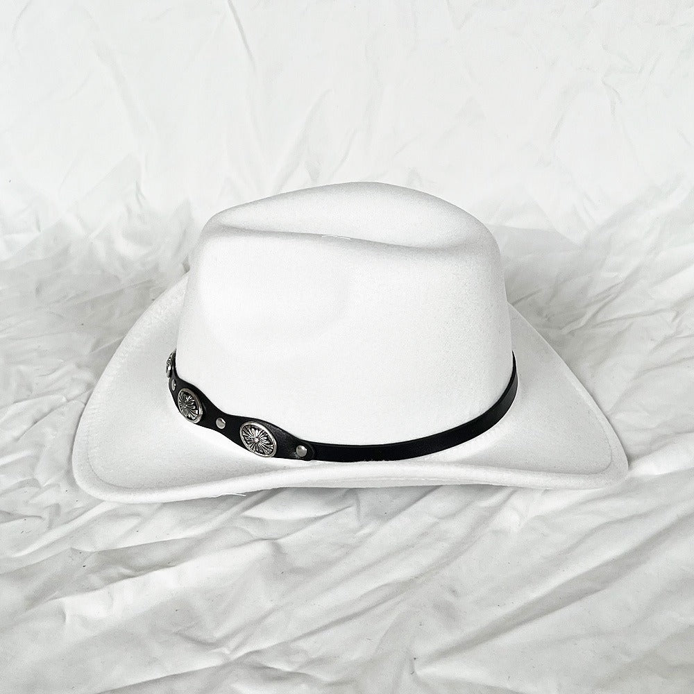 Punk Style Cowboy Top Hat Autumn And Winter Woolen Felt Hat Mens and Womens Jazz Hat British Style Metal Belt Vintage Top Hat