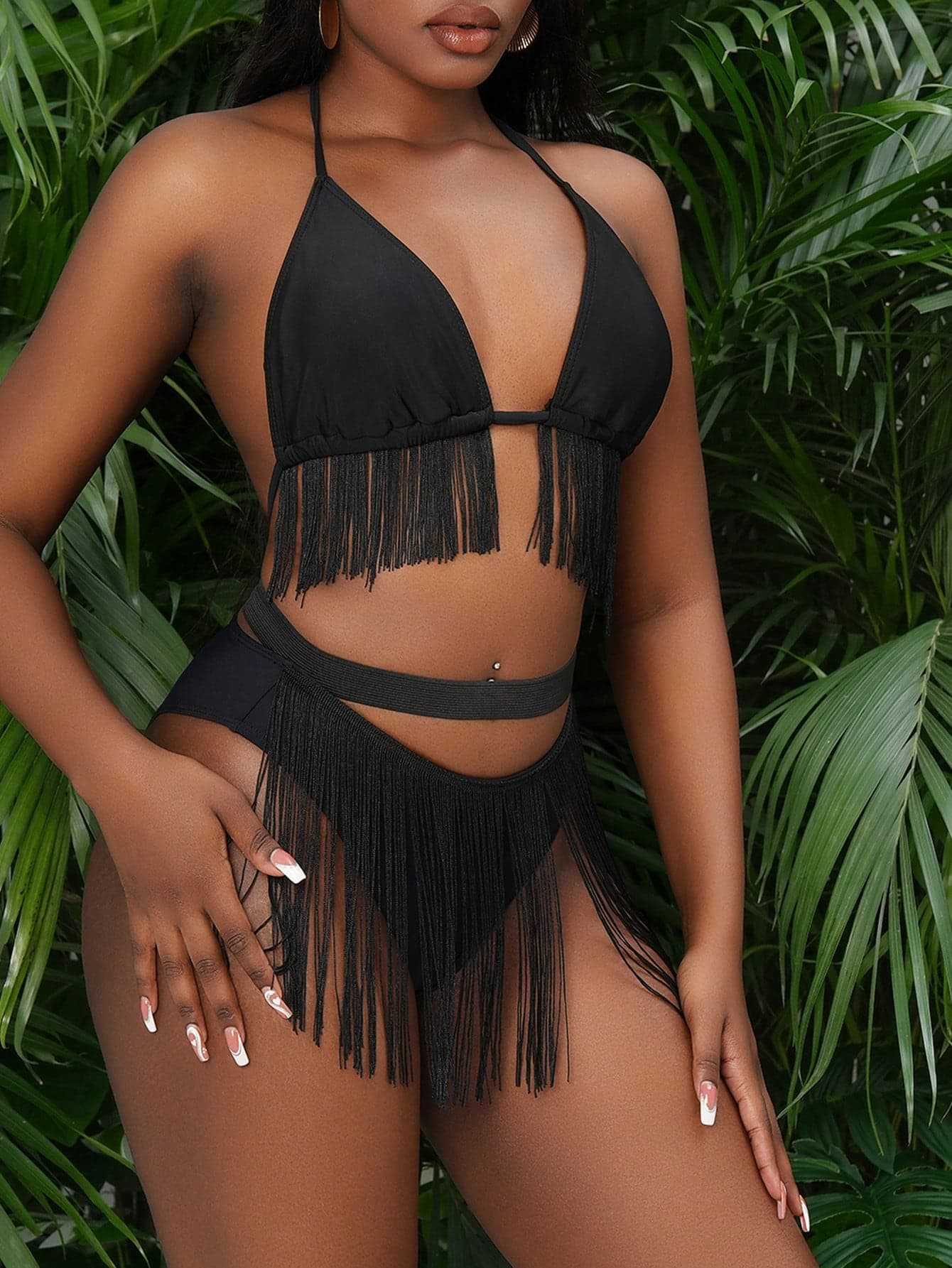 Women’s Fringe Bikini Set With High-Waist Bottoms
