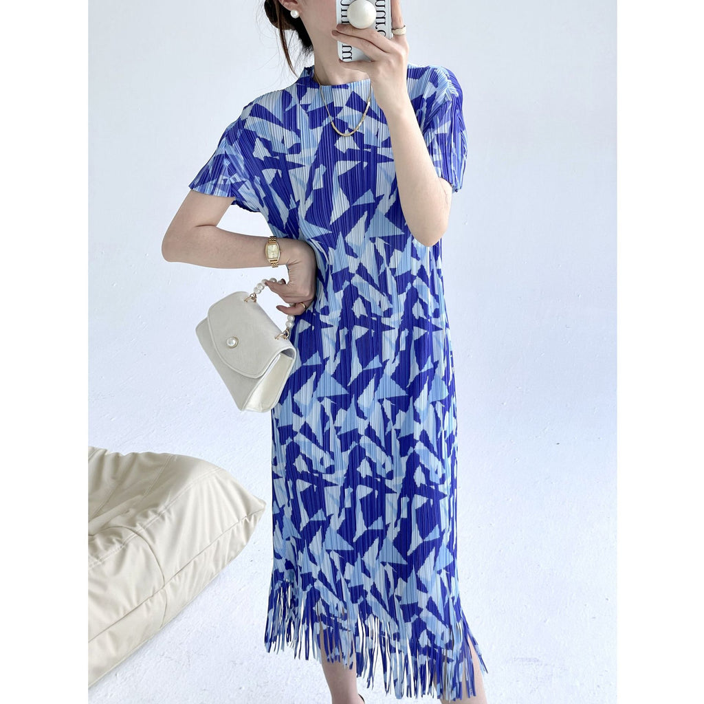 Summer New Senior Sense of Fashion Tassel Design Short-sleeved Slim Casual Temperament Women's Dresses