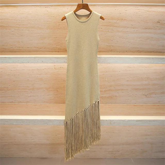 Women's dress Autumn New in fashion Tassel Decorative Bag Hip Skirt Elastic knit slim sleeveless long dresses party dresses