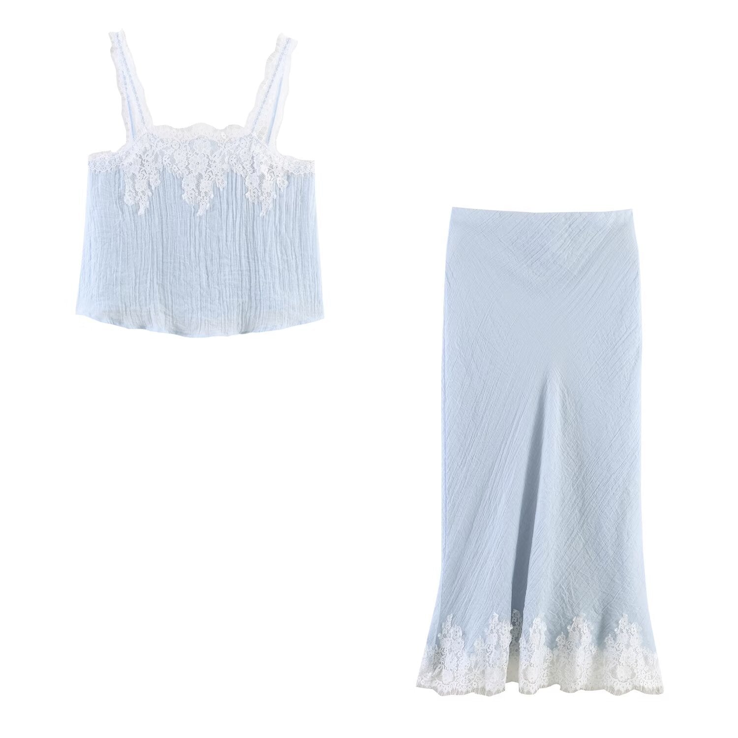 Lace lingerie style top+lace skirt set