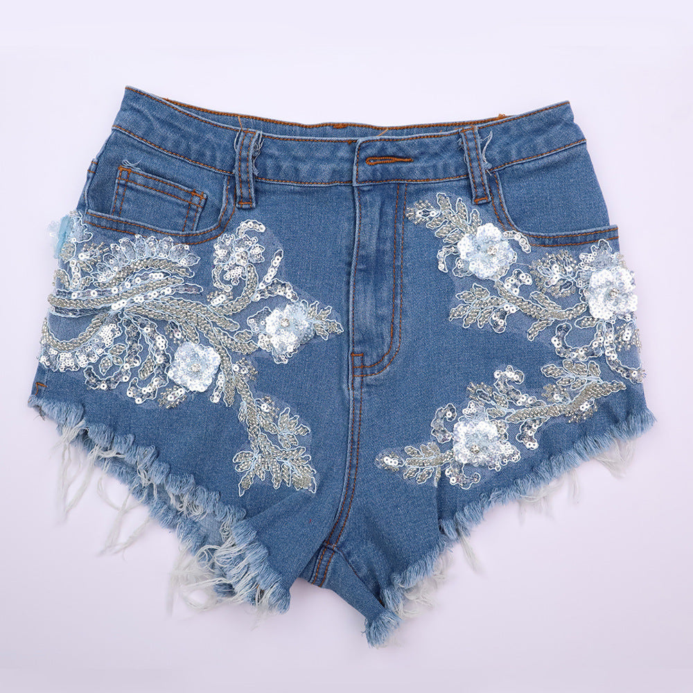 Denim Shorts with Low Waist and Cool Design