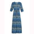 Boho Print V-Neck Maxi Dress With Elastic Waist