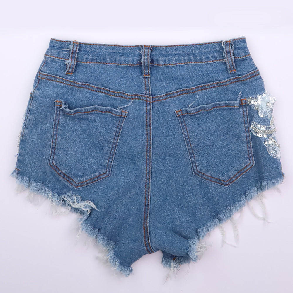 Denim Shorts with Low Waist and Cool Design