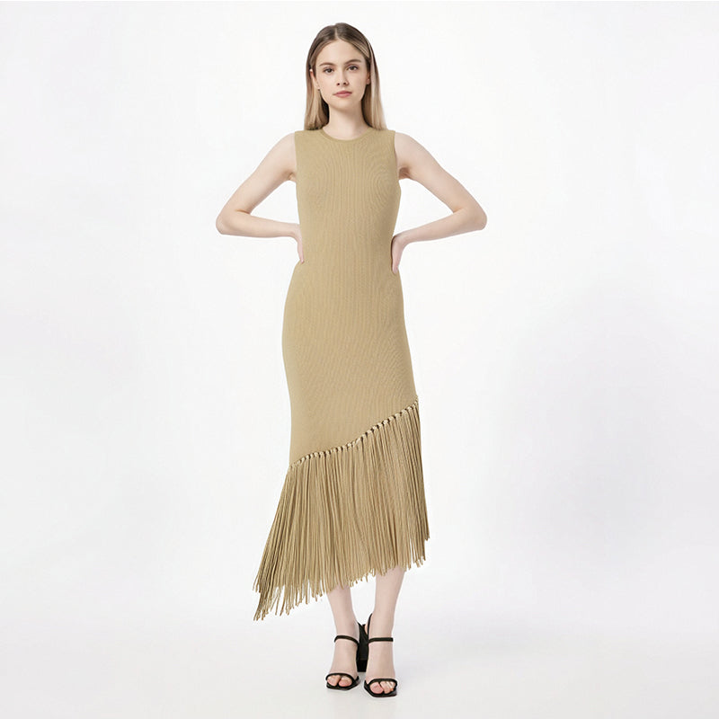Women's dress Autumn New in fashion Tassel Decorative Bag Hip Skirt Elastic knit slim sleeveless long dresses party dresses