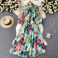 New Summer Print Chiffon Beach Dress Women Long Midi Big Swing Boho Vacation Dresses