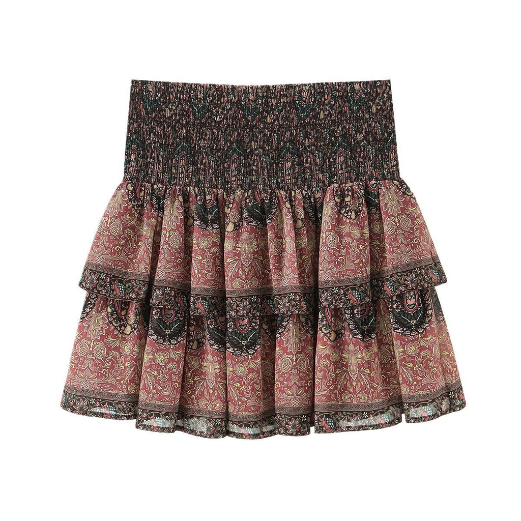 Style Honeycomb Print Layered Hem Mini Dress