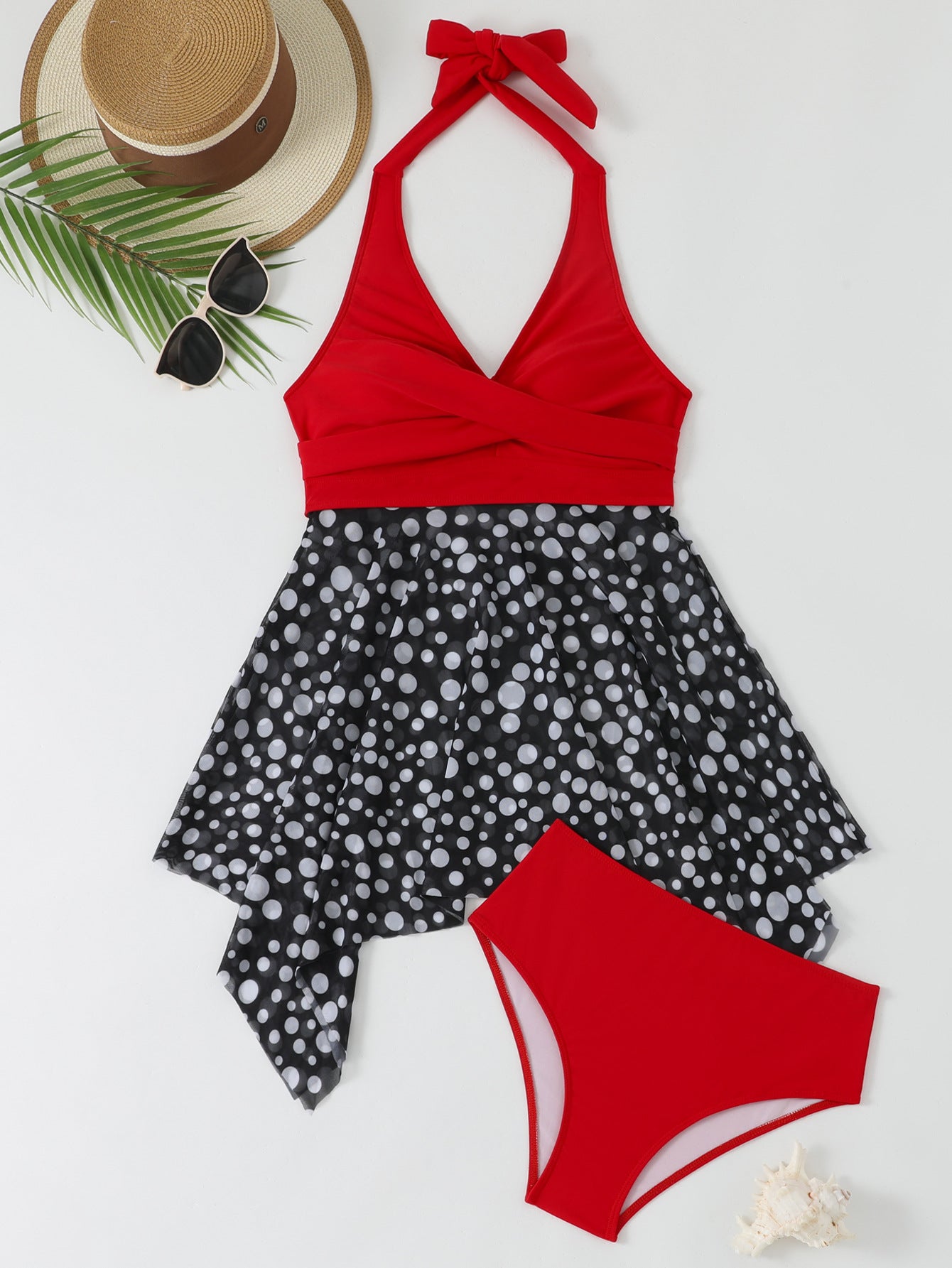 Cross tie mesh skirt split triangle pants bikini