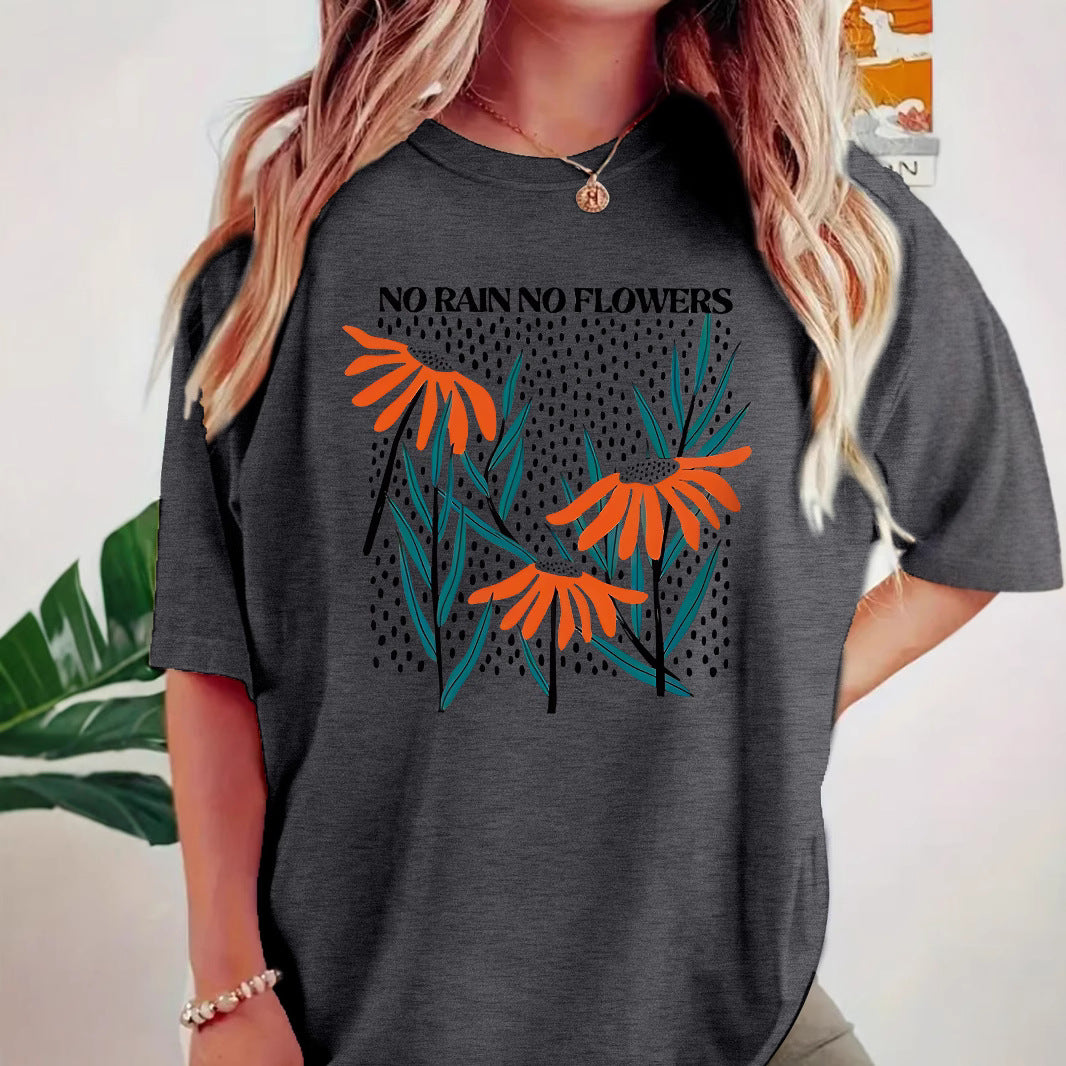 Boho Wildflowers Cottageecore round neck loose short sleeved shirt
