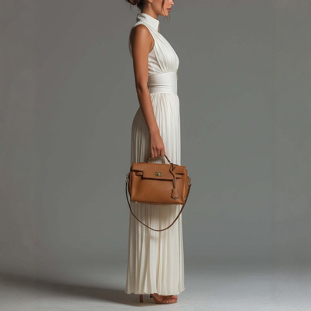 Women’s Pleated Wide Leg Jumpsuit With Strap Neckline