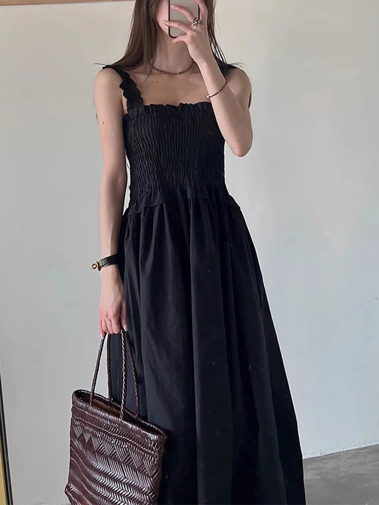 Edible Tree Fungus Edge Waist Slim Sling Dress Women's Casual Long Dresses