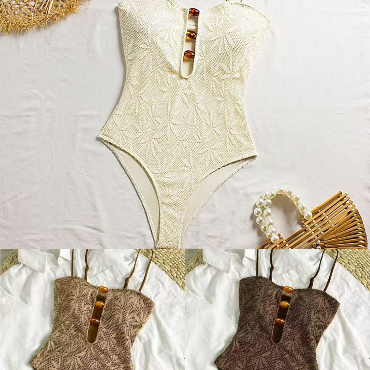 Bohemian Style Backless Strappy One-Piece Swimwear