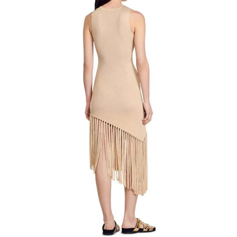 Women's dress Autumn New in fashion Tassel Decorative Bag Hip Skirt Elastic knit slim sleeveless long dresses party dresses