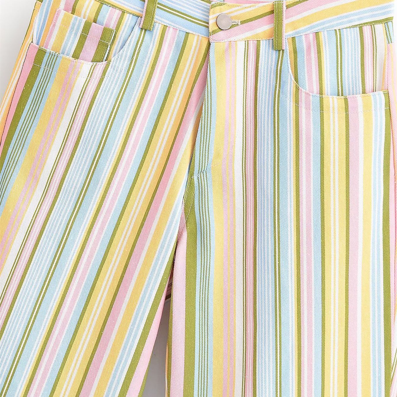 Vintage style colorful vertical striped wide leg pants