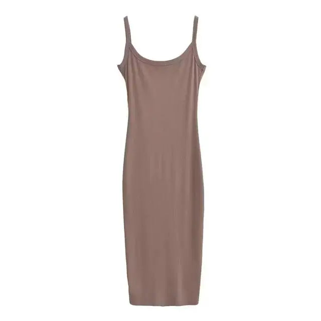 Summer Spaghetti Strap Knits Midi Dress Women Backless Split Slim Elastic 6 Colors Dresses