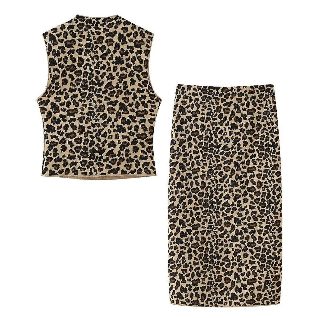 European and American style animal print knitted suit