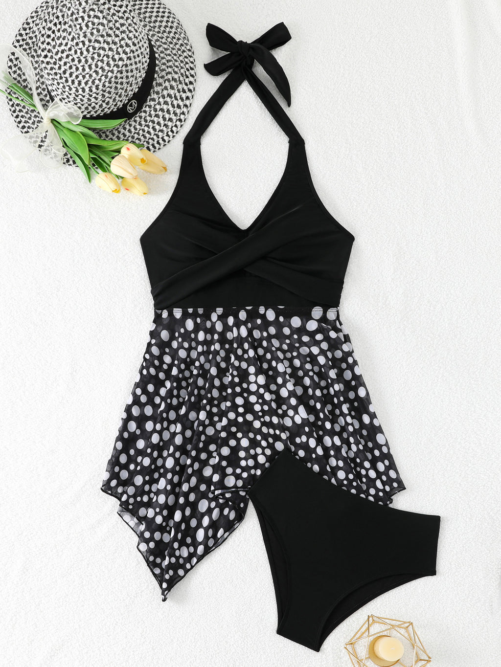 Cross tie mesh skirt split triangle pants bikini